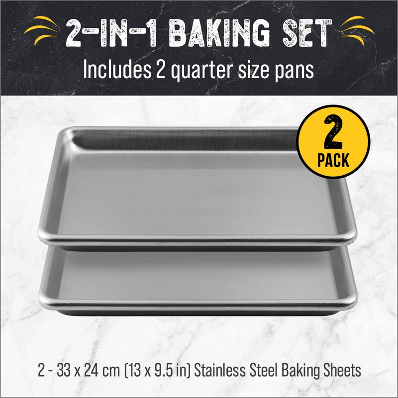 Checkered Chef Baking Sheet Set - 13" x 9.5" Stainless Steel Quarter Pans for Baking and Cooking (2 Pack) - Image 2